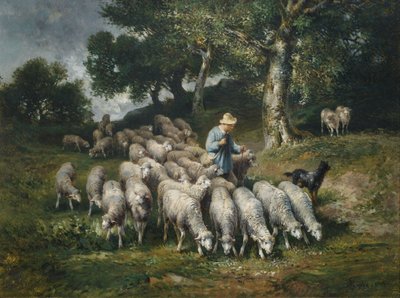 Sheep Herd in Hilly Landscape by Louis Robbe